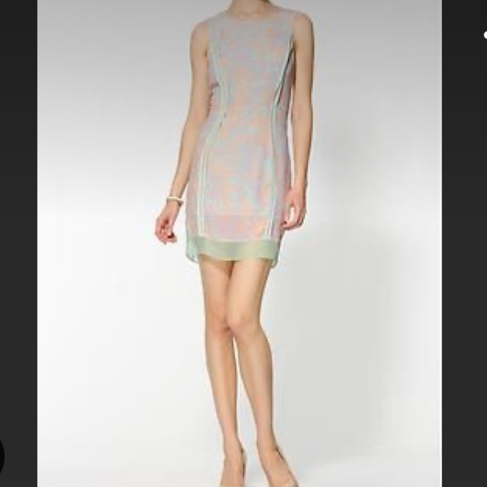 Line and Dot Pastel Monet Silk Dress. - Picture 4 of 13